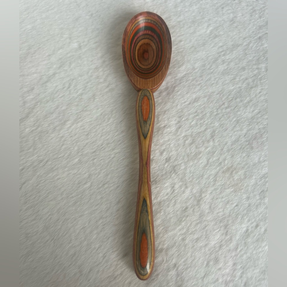 Vintage Hand Carved Pakka Wood Rainbow Spoon Scoop Utensil